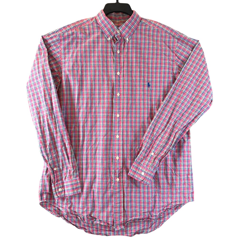 Ralph‎ Lauren Button Down PONY Shirt LT TALL Plaid Multi Color Long Sleeve